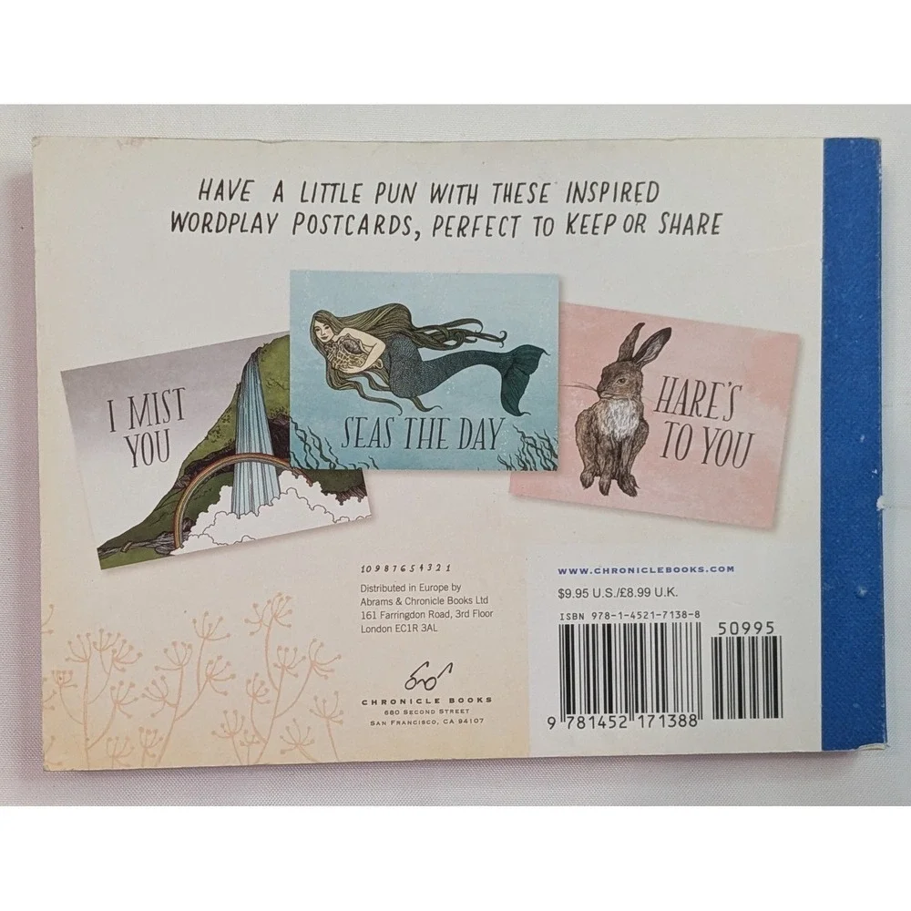 Chronicle Books Have a Little Pun Postcards Frida Clements Blue Excellent 30ct